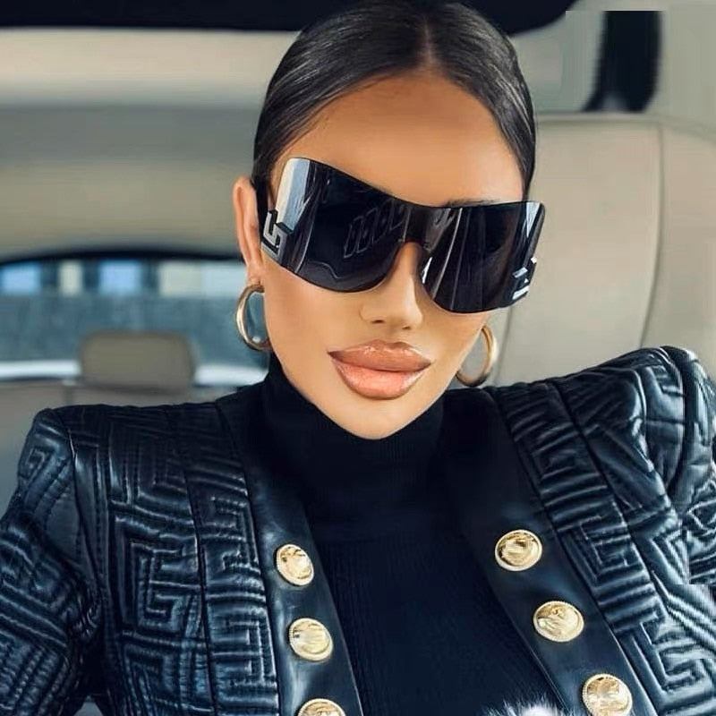 Luxury Oversized Rimless Women Men's Vintage Punk Trendy One Piece Eyewear Sunglasses