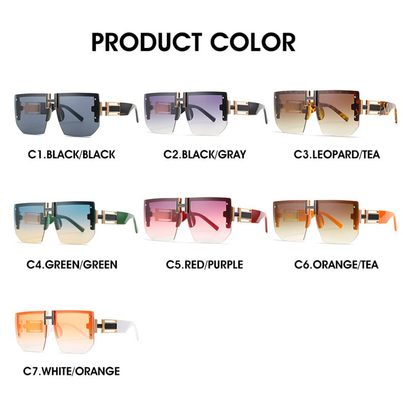 Rimless Oversized Women Men Fashion Vintage Square Flat Top Sun Glasses Shades UV400 Sunglasses