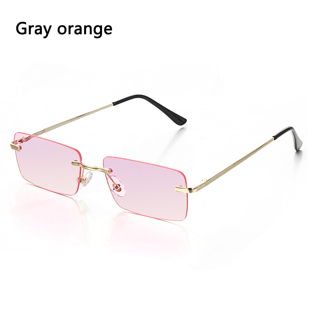 Rectangle Rimless Square Vintage Glasses Luxury Design Unisex Retro Frame Gradient UV400 Eyewear Sunglasses