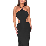 Sleeveless Backless Bodycon Hanging Neck Casual Tight Long Dress