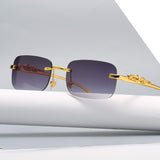 Rimless Rectangle Vintage Metal Leopard Head Sunglasses Frameless Tinted SunGlasses Shades Sunglasses