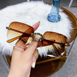 Square Sunglasses Women's Gradient Mirror Frameless Classic Vintage Oversized Rimless Sunglasses
