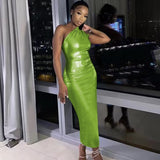 Pu Leather One Shoulder Sleeveless Draped Women Elegant Party club Mini Dress