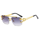 Metal Leopard Rimless Double Bridges Gradient Ocean Film Shades UV400 Sunglasses