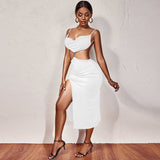 V Neck Spaghetti Strap Long Backless Sleeveless Party Ruched Dress
