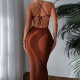 Sleeveless Backless Bodycon Hanging Neck Casual Tight Long Dress
