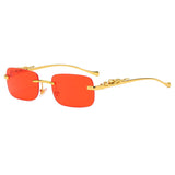Rimless Rectangle Vintage Metal Leopard Head Sunglasses Frameless Tinted SunGlasses Shades Sunglasses